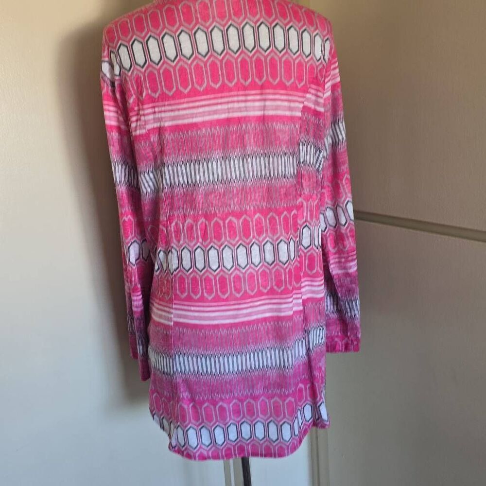 David Cline Pink Geometric Print Snap Front Blouse, long Conv. Slv. EUC, XL - Picture 8 of 12